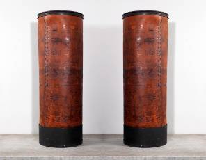 A Pair of Industrial Faux Leather Columns / Planters c.1900